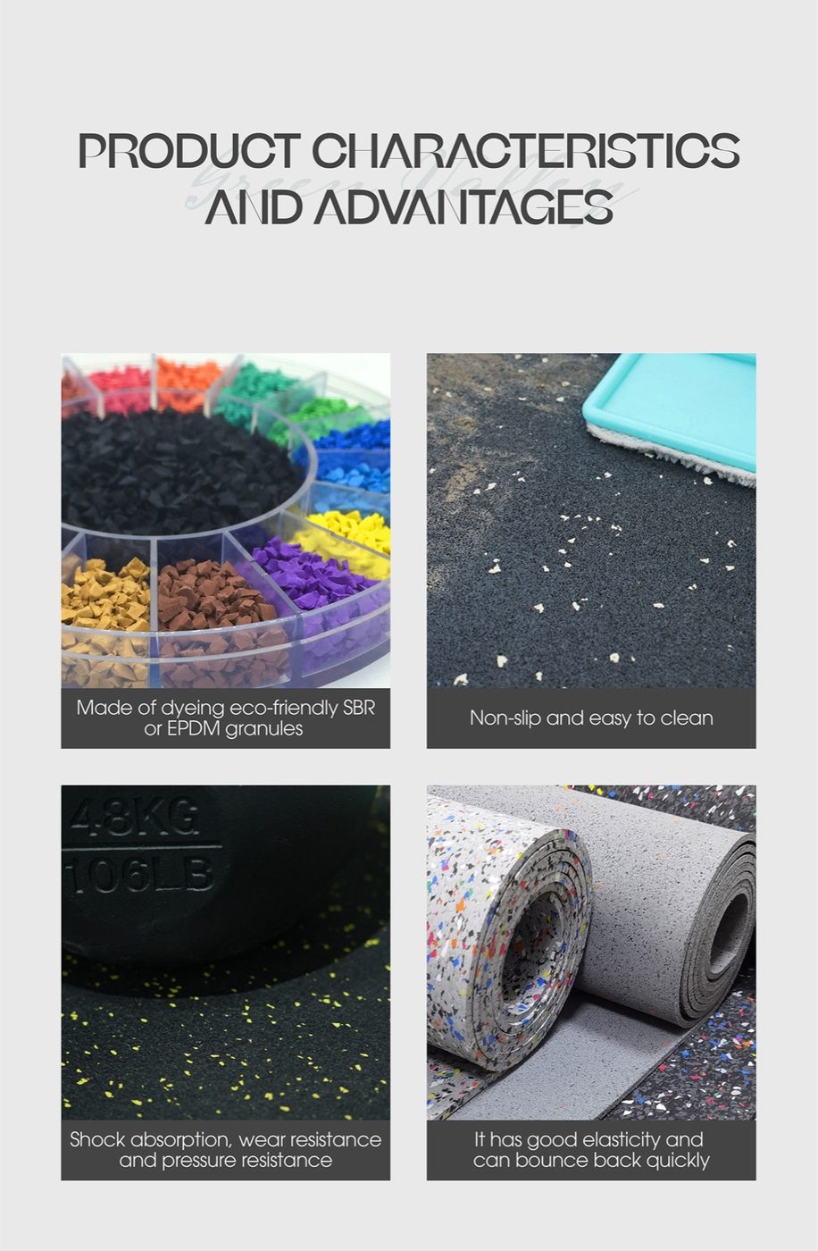 Solid color EPDM Rubber Flooring Rolls detailed technical sheet 2