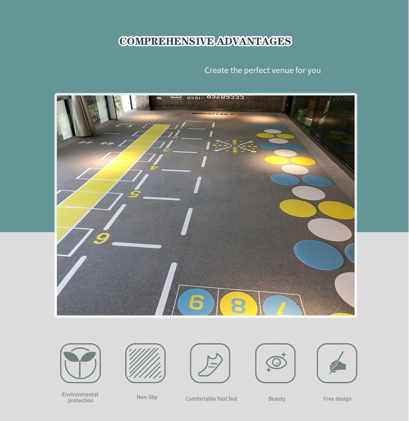 Rubber brick / roll / mat with UV printed pattern detailed technical sheet 1